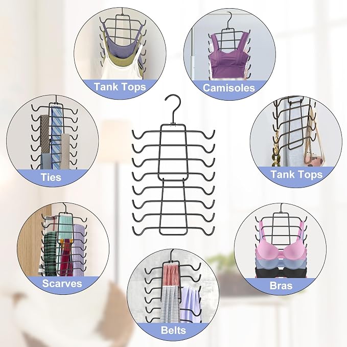 3Pcs Tank Top Hangers Space Saving Hanger Organizer Bra Hangers Black | 360° Rotating Metal Closet Organizers and Storage Lingerie Hangers for Tank Tops Cami Bras Belts Swimsuits Lingeries