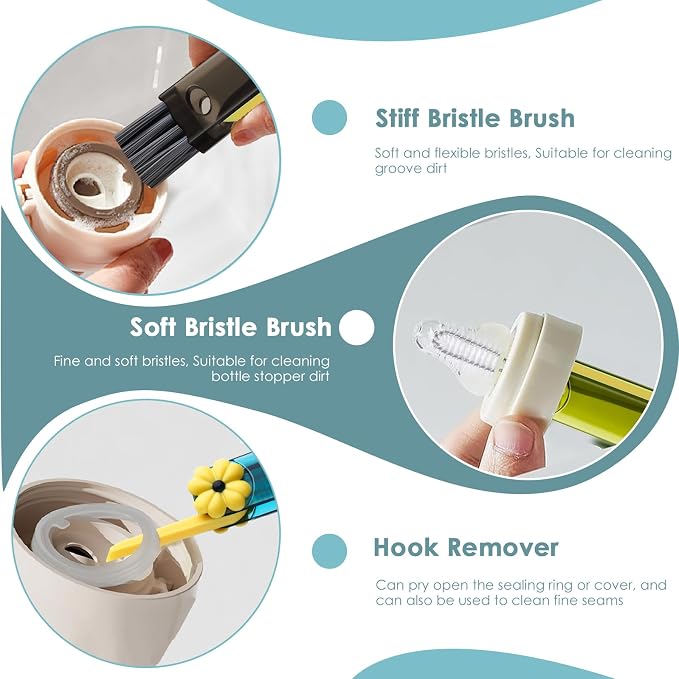3 in 1 Cup Lid Gap Cleaning Brush Set, 3Pcs Multifunctional Bottle Cleaning Brush,Cup Lid Gap Cleaner, Home Kitchen Crevice Brush Tools