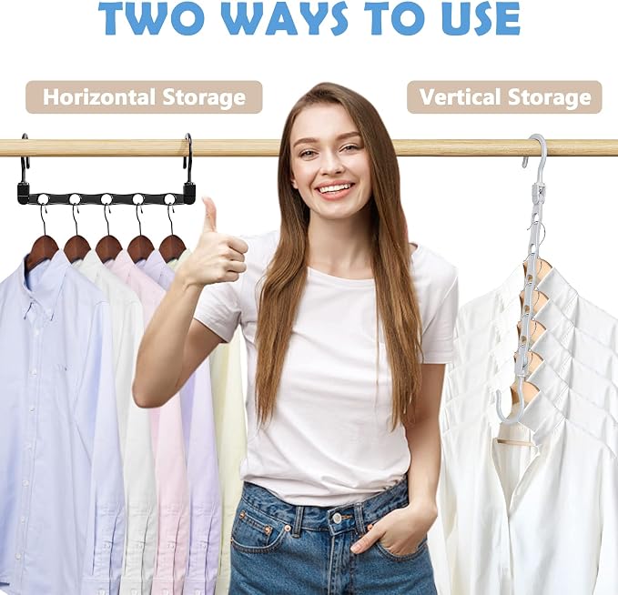 24 Pack Hangers Space Saving Magic Space Saver Hangers Black White Grey | Smart Clothes Hanger Organizer Closet Organizers and Storage for Closet Wardrobe Apartment College Dorm Room Essentials