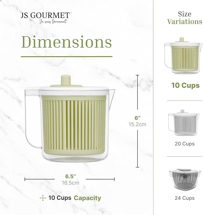 JS Gourmet Salad Spinner – 2.37L (10 Cup), BPA-Free Manual Vegetable Spinner with Strainer Basket, Durable Kitchen Gadget, Easy Spin Dryer Bowl for Lettuce, Fruits & Greens