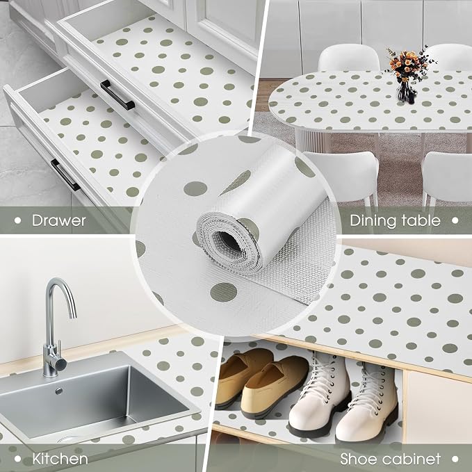 Beautysaid Shelf and Drawer Liner for Kitchen Cabinet Non Adhesive Non Slip | Shelf Paper Waterproof Washable Thickened for Dresser Pantry Shelve Bathroom Protector Liner(Polka Dot,23.6 in x 20 FT)
