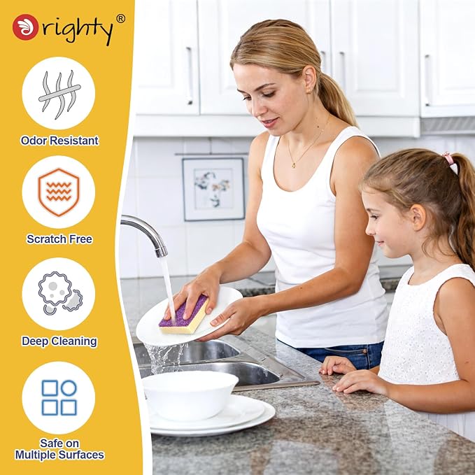Orighty Dish Sponges, Dual-Sided Temperature-Responsive Kitchen Sponges, Non-Scratch Cleaning Sponge, Dish Scrubber, Scrub Sponge for Kitchen, Bathroom & Household, 12 Pack