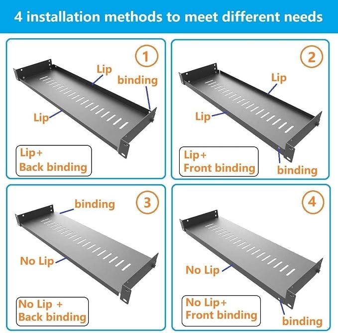 1U Disassembled Vented Cantilever Server Rack Shelf 6" Depth | Steel Universal 19" Rack Mount Tray for Server, AV, IT, Sound Equipment in 19-inch Network Rack and CabinetCabinet(1U6V)