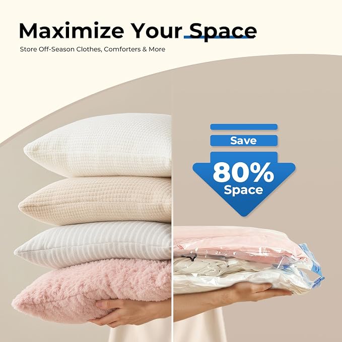 ETENWOLF 20 Jumbo Vacuum Storage Bags for Travel with Wireless Pump | Vacuum Seal Bags for Clothing Travel, Compression Packing Bags for Clothes and Blankets, Space Saver Bags in Carry-On Sizes