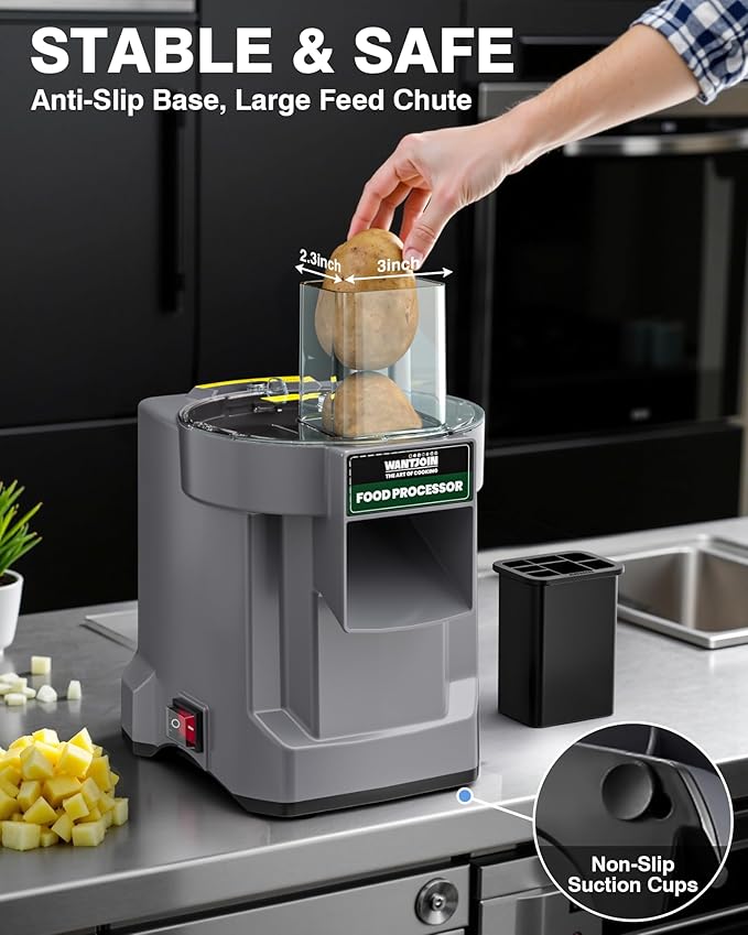 WantJoin 5 in 1 Electric Vegetable Chopper - Multifunctional Commercial Food Processor with Stainless Steel Blades for Slicing(2.5mm), Dicing(8/12mm), Chopping(2.5mm), Shredding