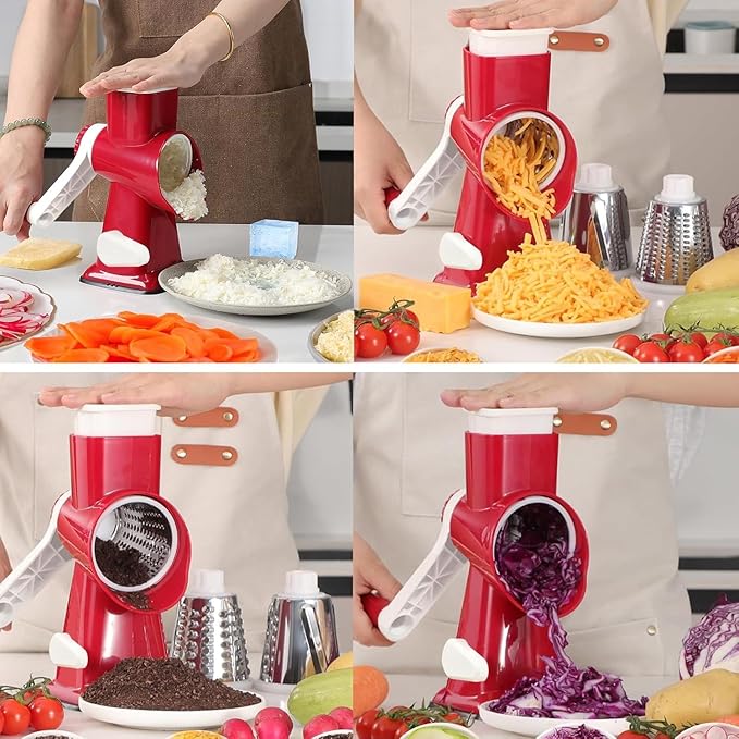 KalraMay Rotary Cheese Grater with Handle, Multifunctional Cheese Shredder | Multifunctional Shredder,Strong Suction Cup Base,Fast and Efficient Cutting,Detachable Parts,Safe Operation,Easy to Rinse