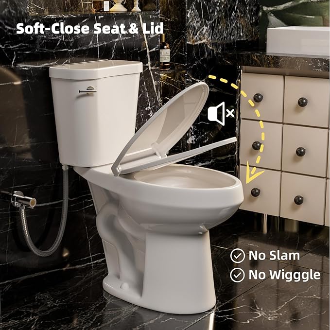 19 Inch High Toilet, Los Flexi ADA & Elongated Extra Tall Toilet for Seniors, Comfort Height Two-Piece Toilet With Soft-Close Seat,12” Rough-In, S-Trap, Siphonic Flush 1.28 GPF