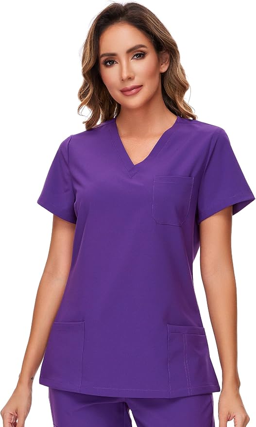 Scrubs Tops for Woman - Soft Stretch, V-Neck Tops | 3 Pockets, Side Split Design, Short Sleeve, Breathable & Lightweight Nursing Shirt, Easy-Care Fabric for All-Day Comfort