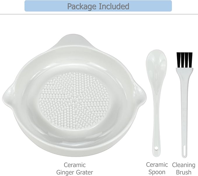 EIKS Ceramic Ginger Grater for Grinding Wasabi Fruits Vegetables Ginger Garlic Cheese, Package with Ceramic Spoon And Cleaning Brush