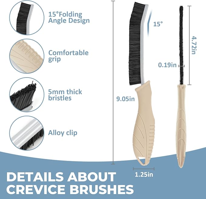 TQRR Cleaning Brush Set 3 Pcs with Soft Bristle and Hard Bristle Crevice | Grout Brush, Auto Vent Cleaning, Wheel Cleaning, Cleaning tool for Kitchen and House Use, Sinks, Shower, Tile, Toilet, Window