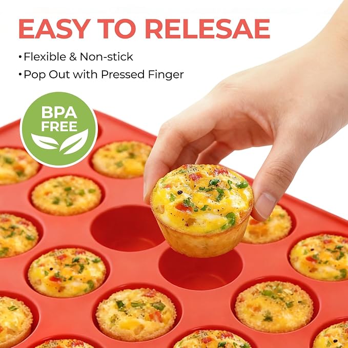 CAKETIME Silicone Muffin Pan Mini 24 Cups Cupcake Pan, Nonstick Food Grade Silicone Mold Baking Pan 1 Pack