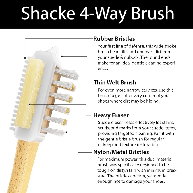 Suede Brush with Side Eraser – Suede & Nubuck Cleaner for Shoes | Suede shoe brush & suede cleaner — rubber bristles, welts, nylon/brass lift dirt from shoes, boots, bags & purses