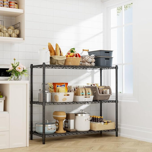 ROOMTEC 3-Tier Wire Shelving Unit,48" W*20" D*47" H,Max Load 1200 lbs | Small Garage Shelves, Heavy Duty Storage Shelf, Adjustable Metal Shelf Rack for Kitchen, Laundry, Pantry, Warehouse, Basement