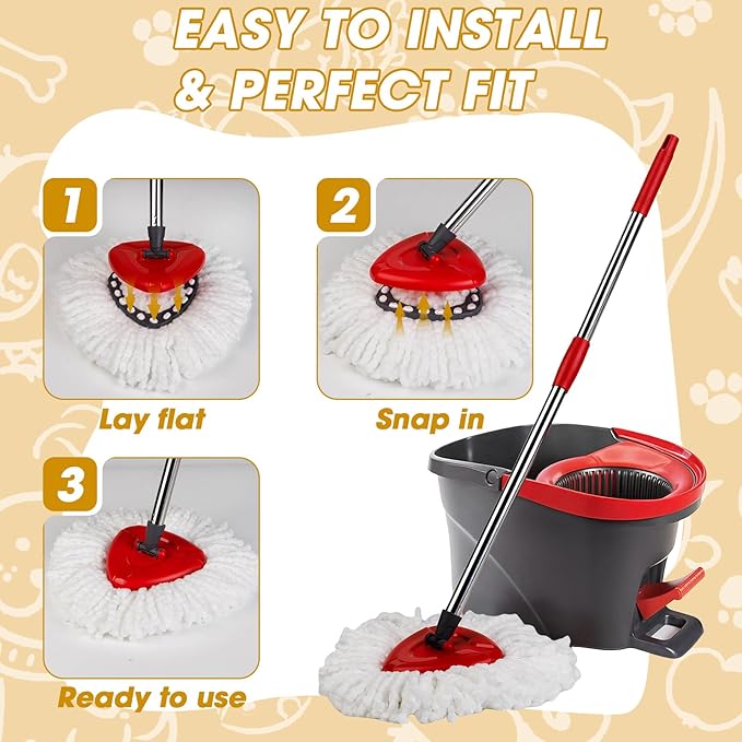 6 Pack Spin Mop Head Replacements,100% Microfiber Spin Mop Refill Compatible with OCeda Easywring 1-Tank System,360 Degree Spinning Mop Replace Head for Easy Cleaning Floor Mopping