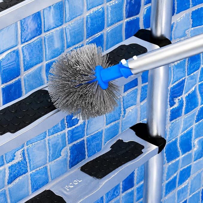 TidyMister Pool Brush for Cleaning Pool Walls, 20'' Pool Brush Head with Detachable Side Brush Nylon Bristles Pool Scrub Brush for Above Ground Pools Ingound Pools, Safe for Vinyl Liner