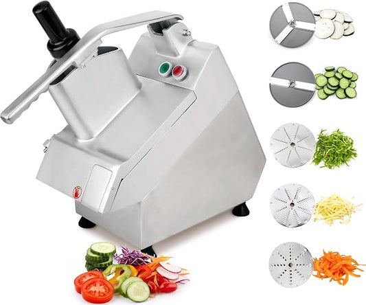 Tartle Kitchen 750W Electric Vegetable Chopper - Commercial Food Processor with Continuous Feed, Dual Feed Openings, 5 Discs for Slicing, Shredding, & Grating - Restaurant-Grade, NSF & ETL Certified
