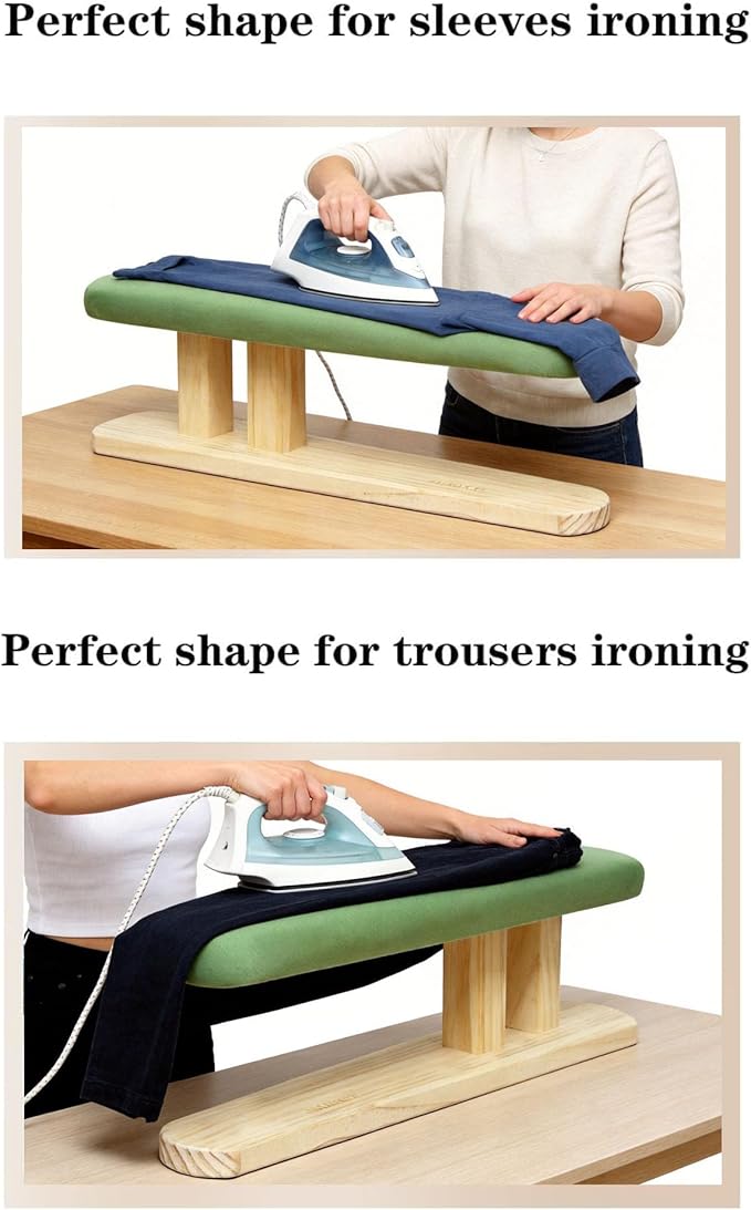 Padded Pants & Sleeve Ironing Boards with Thick Soft Cotton Padding, Double Side Wooden Tailor’s Sleeve Ironing Stool with Removable Cotton Cover, Green
