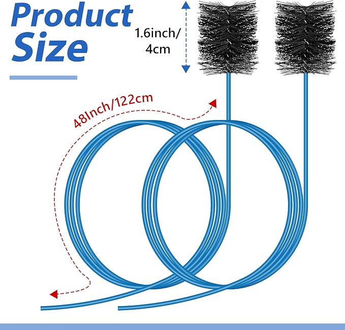 Condensate Trap Flexible Drain Brush, AC Drain Line Cleaning Brush for AC & HAVC Condensate P Trap(48 Inch,Blue,2 Pcs)