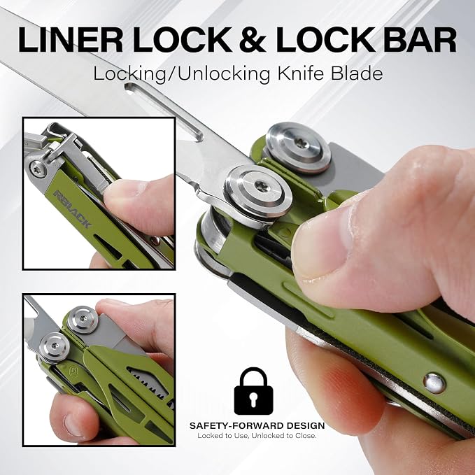 21-in-1 Multi Tool Pliers with Safety Locking and Spring-Action Scissors | Heavy-duty Stainless Steel Kit with Nylon Sheath for Work, Home, Garden, DIY & Auto, Olive Green