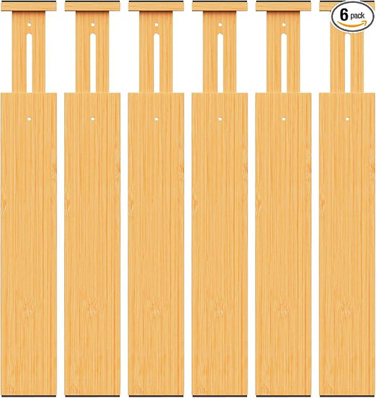 Bamboo Drawer Dividers Organizers, 2.56" High, 17"-21.8" Adjustable, 6 Pack | Expandable Separators, Great for Utensils, Kitchen, Bedroom, Dresser and Office Storage