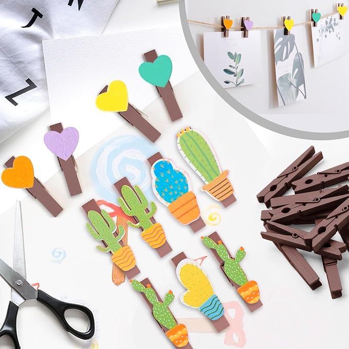 50PCS Colored Wooden Clothespins 2.9 Inch Color Clothes Pins for Pictures | Colorful Close Pins Wood for Photos Classroom School Decoration Craft Cheer, Brown