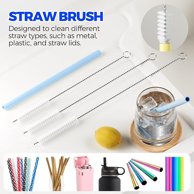 Holikme 6 Pack 4 in 1 Cup Lid Cleaning Brush 3 Straws Bottle Brush,Carrot | 4 in 1 Cup Lid Cleaning Brush Multifunctional Bottle Brush, Silicone Cup Lid Gap Cleaner, Bristle Crevice Cleaning Brush