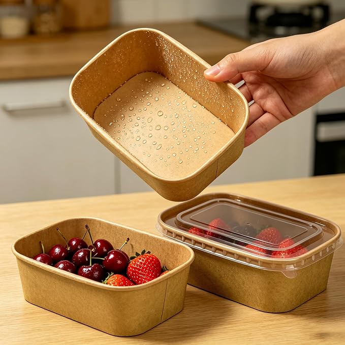 50 Pack Paper Meal Prep Containers with Lids, 35 oz Thicken Disposable and Compostable Take out Food Containers Rectangular to Go Paper Bowls for Leftovers, Salad, Soup, Snack