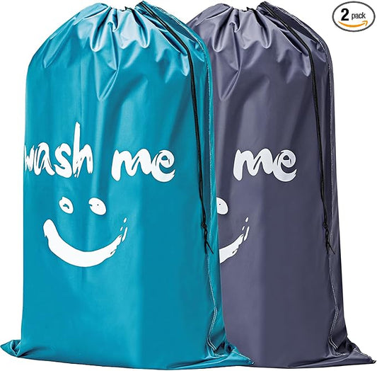 HOMEST 2 Pack XL Laundry Bag 28" x 40", Extra Large Dirty Clothes Organizer | Holds 3-4 Loads, Machine Washable Drawstring Laundry Bag for Dorm, Camp, Laundromat, Family, Travel,Grey & Sky Blue