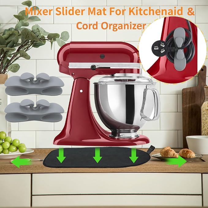 Mixer Slider Mat for Tilt Head Kitchen aid 4.5-5 Qt Stand Mixer,Kitchen aid Mixer Slider Mat Compatible Appliance Sliding Mat for Kitchen with 2 Grey Mixer Accessories
