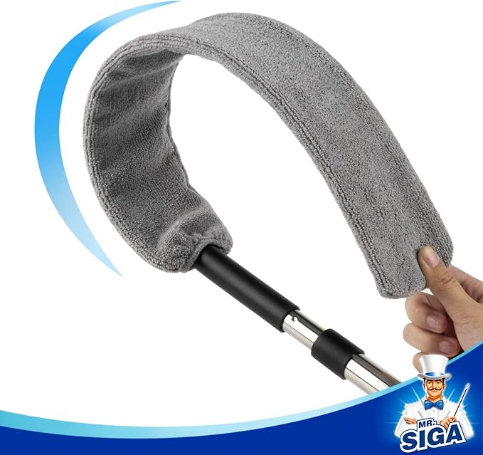 MR.SIGA Microfiber Gap Duster with Stainless Steel Adjustable Handle | Extendable pole, washable microfiber head
