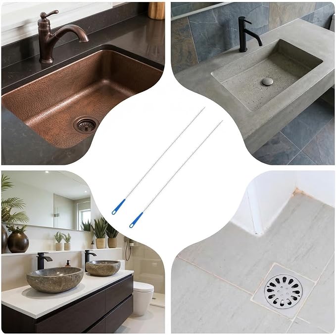 2Pcs Drain Cleaning Brush, Long Drain Clog Remover Tool 23.6inch, Pipe Brush Cleaner with Nylon Bristle, Sink Drains Cleaner Flexibly Bendable for Toilet, Kitchen Sink, Bathroom Hair Clogging, Shower
