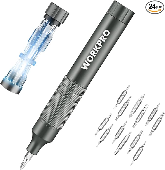 WORKPRO 24 in 1 Multi Bit Mini Screwdriver Set Magnetic, Grey | Manual Pen Screwdrivers, Tough S2 Steel Small Screwdriver Bits for Eyeglass, Watch, Laptop, Phone, Jewelry and Electronic