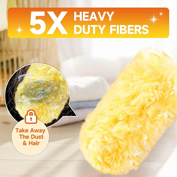 Duster Refills Compatible with Swiffer Duster Handles, 100 Count, 1 Handle | Heavy Duty Fluffy Microfiber,Disposable Dusting Pads for Cleaning Blinds, Fans, Furniture, Shelves, Unscented,Yellow