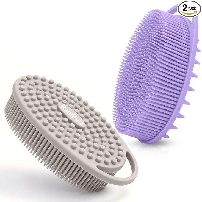 Silicone Body Scrubber – Silicone Loofah for Shower, Set of 2 Soft Dual-Sided Exfoliating Body Bath Shower Scrubber Loofah Brush Easy-to-Clean for Sensitive Kids Women Men All Kinds of Skin