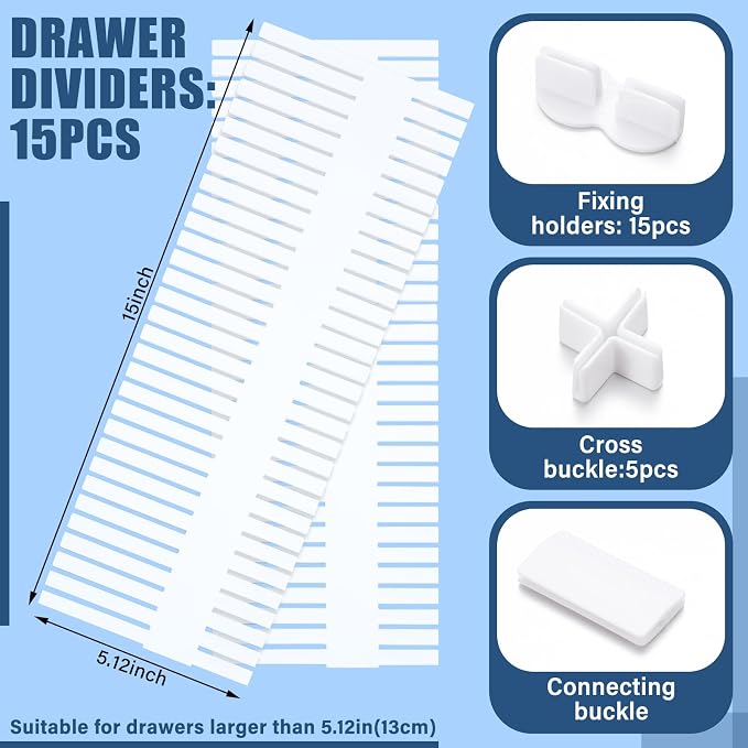 15 Pcs 5.12 Tall Drawer Divider Adjustable Drawer Organizer,White