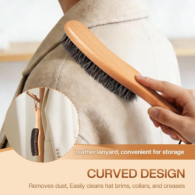 4 Pcs Horsehair Felt Hat Brush Kit with Cleaning Sponge Cowboy Clean Hat Wood Fedora Hat Cleaning Set Baseball Cap Lint Brush Remove Dust for Hair Furniture Suits Clothes(Style G)