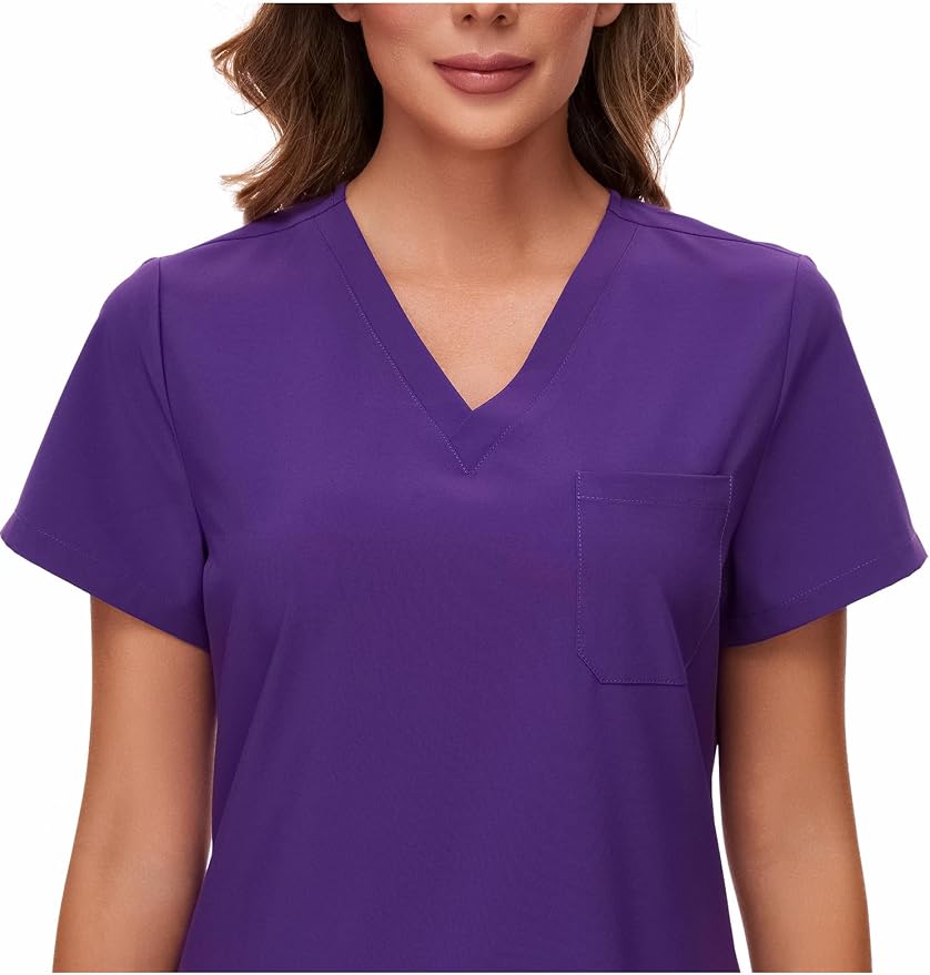 Scrubs Tops for Woman - Soft Stretch, V-Neck Tops | 3 Pockets, Side Split Design, Short Sleeve, Breathable & Lightweight Nursing Shirt, Easy-Care Fabric for All-Day Comfort