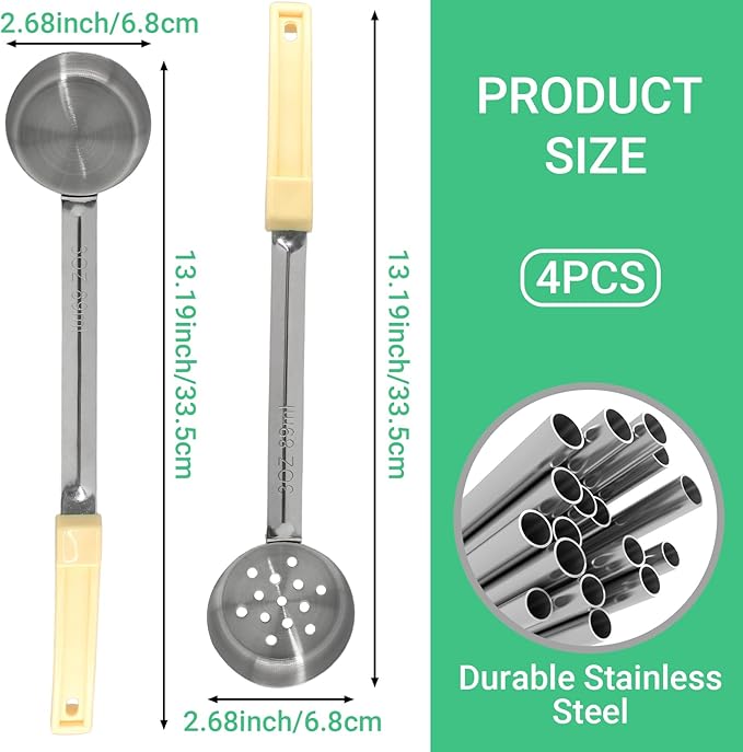 4PCS 3 oz Portion Control Serving Spoons,Measuring Ladle Scoops Food Utensils,Proportion Manage Slotted and Unslotted Scoops for Weight Loss/Kitchen(Creamy)