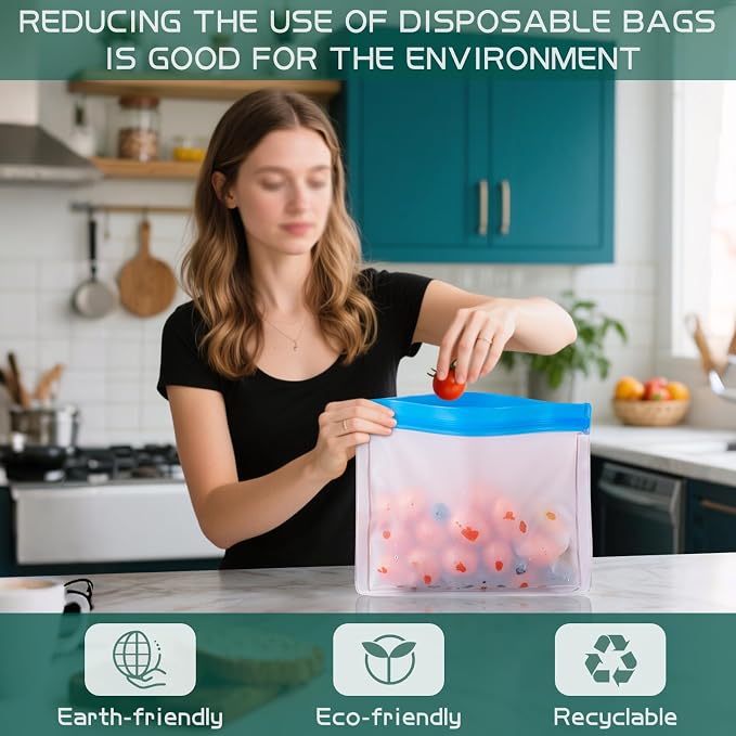 Reusable Food Storage Bags - 10 Pack Freezer Bags - Extra Thick Preservation Bags, Leakproof Silicone Bag for Meal Prep, Kitchen Organization - 2 Gallon 4 Sandwich 4 Snack Bags