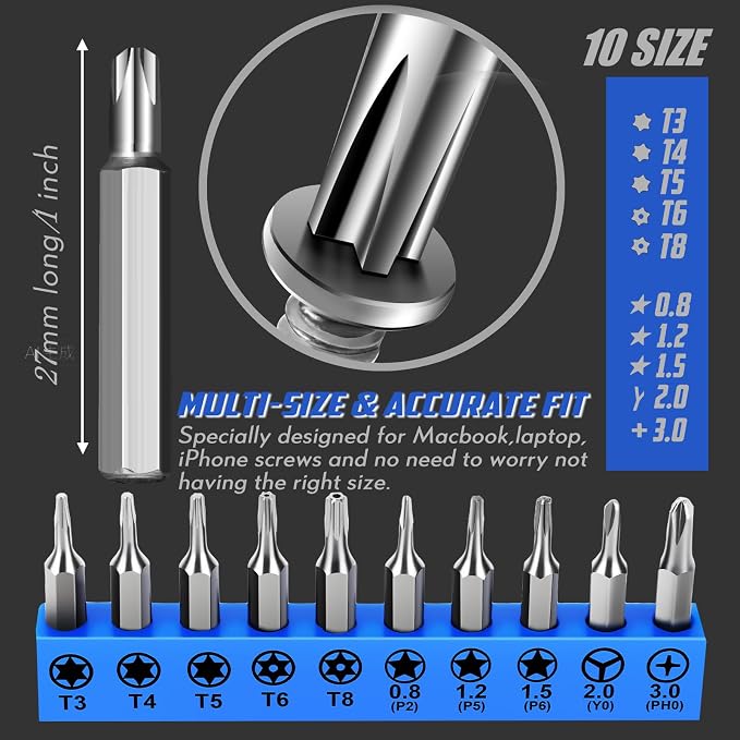 Repair Tool Kit for Apple Macbook,MINGFIX Macbook Pro/Air Screwdriver Set with P2 P5 P6 Pentalobe,T3 T4 T5 T6 T8 Torx,Ph000 Ph00 Ph0 Phillips & Y0 Screwdrivers for Teardown,Opening,Screen Replacement