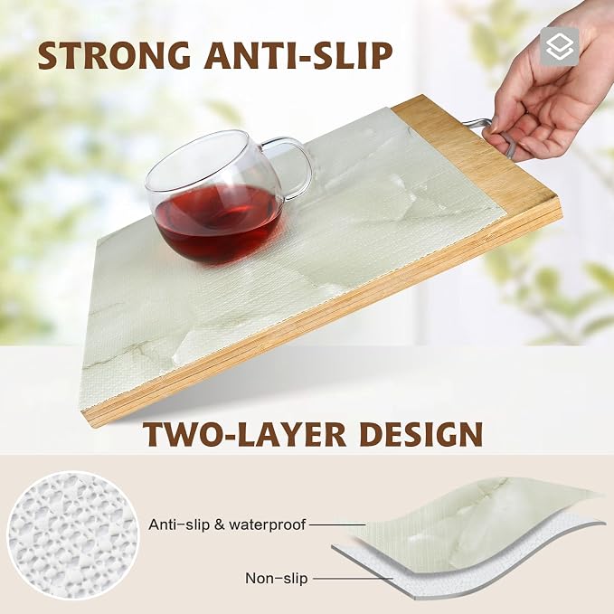 2-Layer Drawer and Shelf Liner for Kitchen Cabinet: 17in X 30Ft Non Slip | Waterproof Shelf Paper Non Adhesive Refrigerator Liners Cyan Marble Easy Liners for Bathroom with Knife Tape Measure