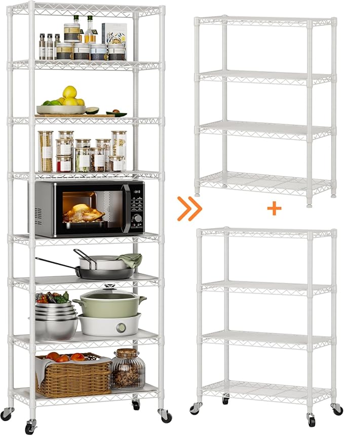 Golpart 8Tier Adjustable Storage Shelves Metal Wire Shelving Standing Shelf | Utility Heavy Duty Unit Rack Closet Organize for Home Kitchen Laundry Room Organization Pantry 12"Dx22"Wx72"H White