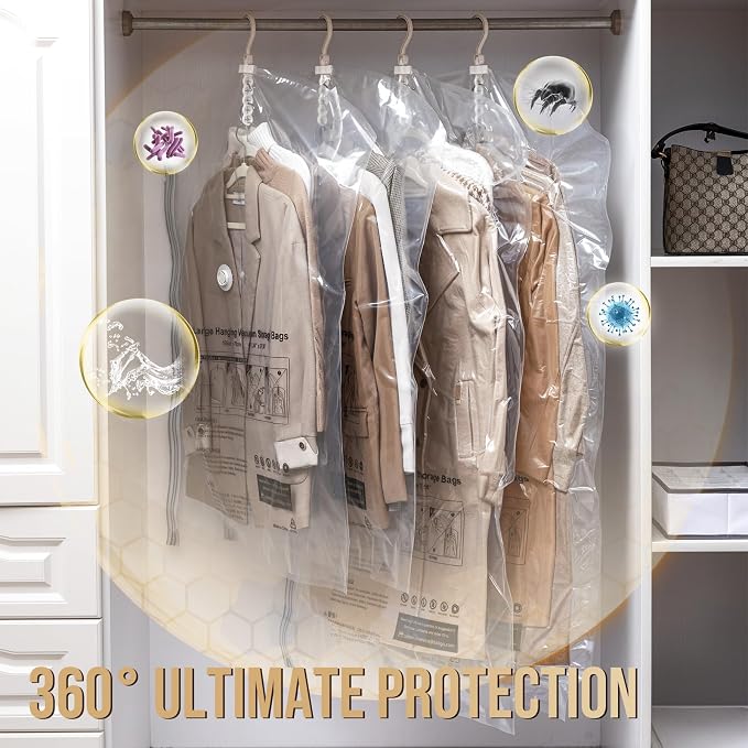 TAILI Hanging Vacuum Storage Bags with Electric Pump, Vacuum Seal Bags for Clothing Travel, Space Saving Hangers for Clothes, Suits, Coats and Jackets, Set of 6 (3 Long, 3 Short)
