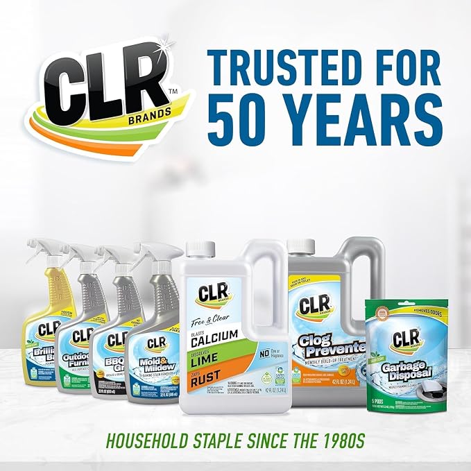 CLR Brands Lime & Rust Remover Free & Clear, 26 oz. Bottle | No Added Dyes or Fragrances, Gentle Lime and Bathroom Descaler, Removes Hard Water Stains and Rust Deposits