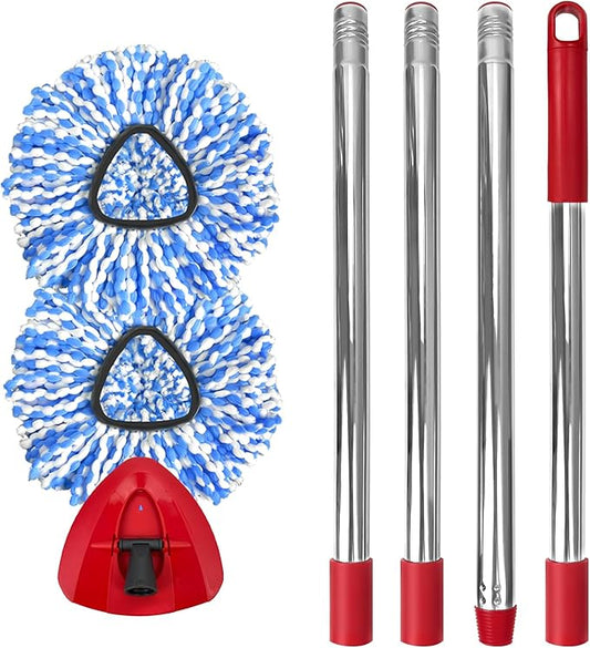 Nuorest Spin Mop Replacement Set for O-Ceda 2-Tank System, Includes 2 Mop Head Replacement, 1 Mop Handle (30-58in Adjustable 4-Section Pole), 1 Spin Base