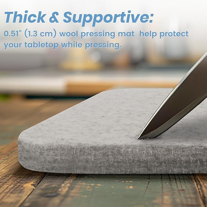 BREENHILL Wool Pressing Mat 13.5"x 17" – Portable Felt Ironing Mat for Quilting & Sewing, 1/2" Thick Heat Reflective Wool Pad（Light Gray）