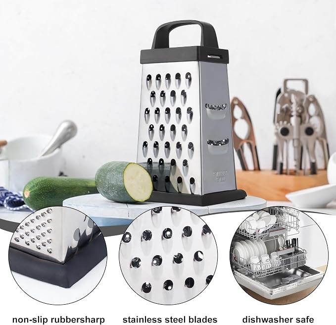 Kaishun Mini Cheese Grater,4-Sided Box Grater for Cheese, Vegetable & Fruit