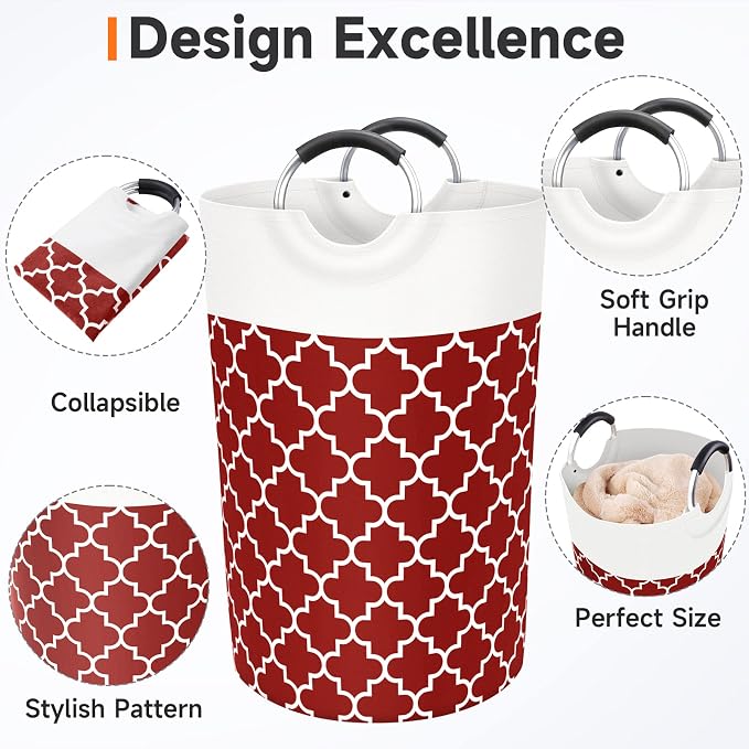 Fabspace Large Laundry Basket Laundry Hamper Bag Washing Bin Clothes Bag Collapsible Tall with Handles Waterproof Travel Bathroom College Essentials Storage for College Dorm, Family, 115L (Red) | Freestanding Laundry Hamper, Waterproof Dirty Clothes St...