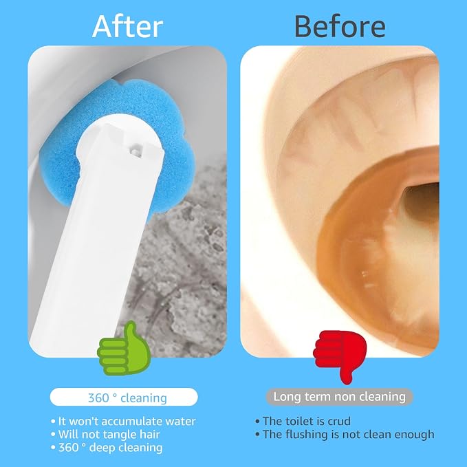 Disposable Toilet Bowl Cleaner Wand System, Wall Mounted Toilet Brush with 360° Sponge Refill Heads, Hygienic Deep Cleaning Bathroom Scrubber, Space Saving Adhesive Caddy