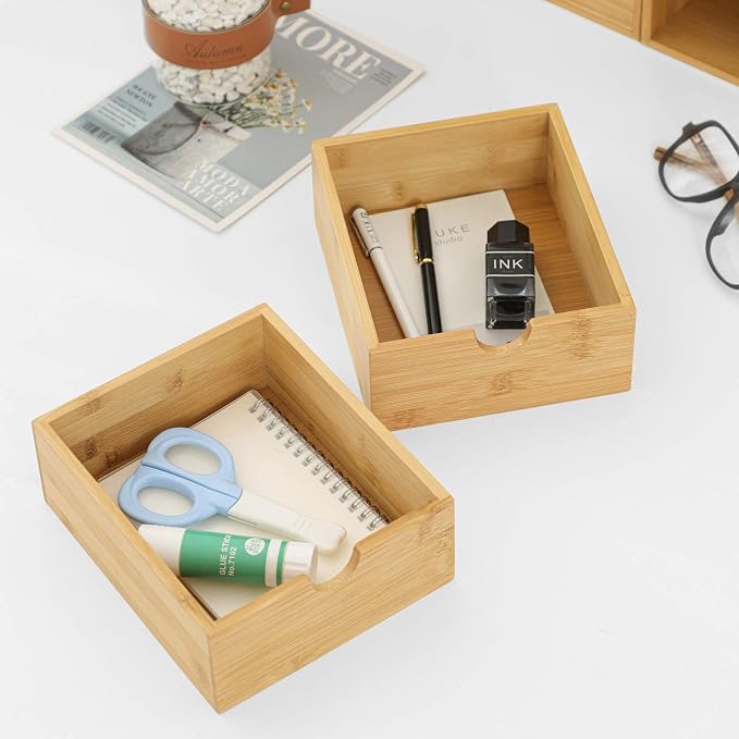 Bamboo Desk Drawer Organizer, Desktop Organizer with Drawers(3 Drawers) | 3 Drawers Open Top Tray Fully Assembled Stores Pens, Notes, Makeup, Jewelry & Toiletries for Office, Vanity & Bath